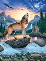 Dielay - Diamond Painting Pakket - Huilende Wolf - 40x30 cm - Complete Set - Volledige Bedekking - Ronde Steentjes