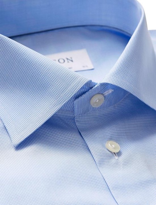 Eton shirt lichtblauw pied de poule structuur