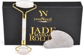 youNeed White Crystal Jade Roller Gezichtsmassage Roller - Gezichtsroller- Met 1 Gua Sha Steen - Wit