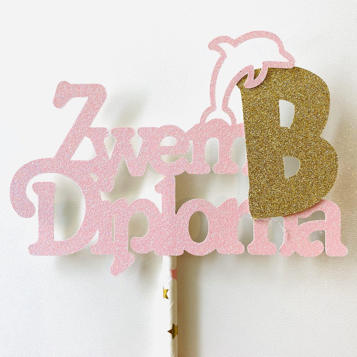 Taartdecoratie versiering| Taarttopper| zwemdiploma B| Glitter roze|14 cm breed| karton