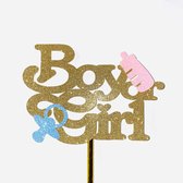 Taartdecoratie versiering| Taarttopper| Cake topper |Baby| Boy or Girl| Goud glitter|14 cm| karton