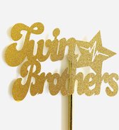 Taartdecoratie versiering| Taarttopper| Cake topper| Baby | Twin Brothers| Goud glitter|14 cm| karton