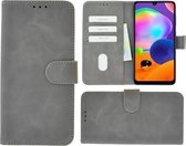 Samsung Galaxy A41 hoes Effen Wallet Bookcase Hoesje Cover Grijs Pearlycase