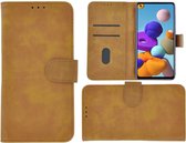 Samsung Galaxy A11 hoes Effen Wallet Bookcase Hoesje Cover Bruin Pearlycase
