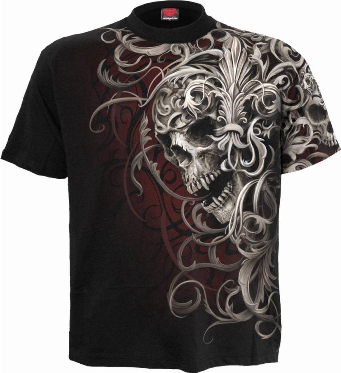 Spiral Heren Tshirt -S- SKULL SHOULDER WRAP Zwart