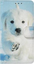 ADEL Kunstleren Book Case Portemonnee Pasjes Hoesje Geschikt voor iPhone SE (2022/ 2020)/ 8/ 7 - Hond Wit