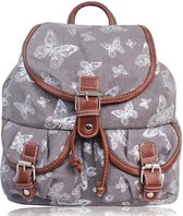 Amelie VLINDERS Rugzak Canvas School Tas Grijs Zilver