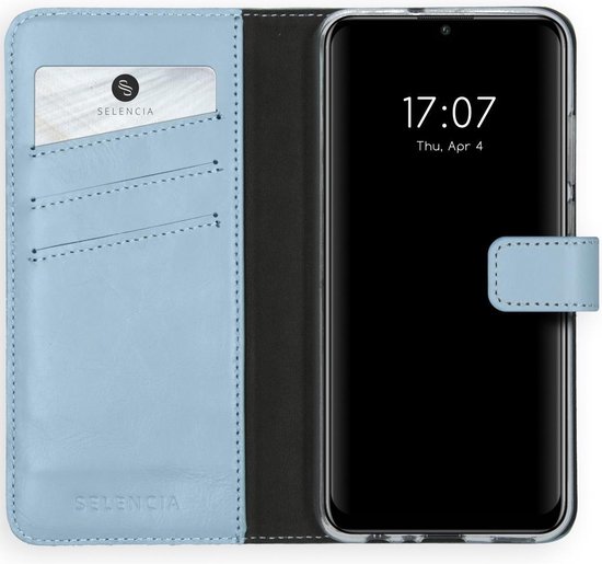 Selencia Hoesje Geschikt voor Huawei P Smart (2020) Hoesje Met Pasjeshouder - Selencia Echt Lederen Bookcase - Lichtblauw