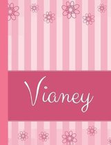 Vianey: Personalized Name College Ruled Notebook Pink Lines and Flowers