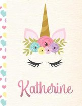 Katherine: Personalized Unicorn Primary Handwriting Notebook For Girls With Pink Name - Dotted Midline Handwriting Practice Paper