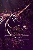 Grace: Unicorn Blank Lined Journal Notebook For Girls, 6 x 9, 120 Pages Perfect For Journaling, Notes, Diary & Doodling, Name