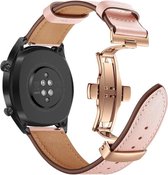 Universeel Smartwatch 22MM Bandje Echt Leer met Vlindersluiting Roze