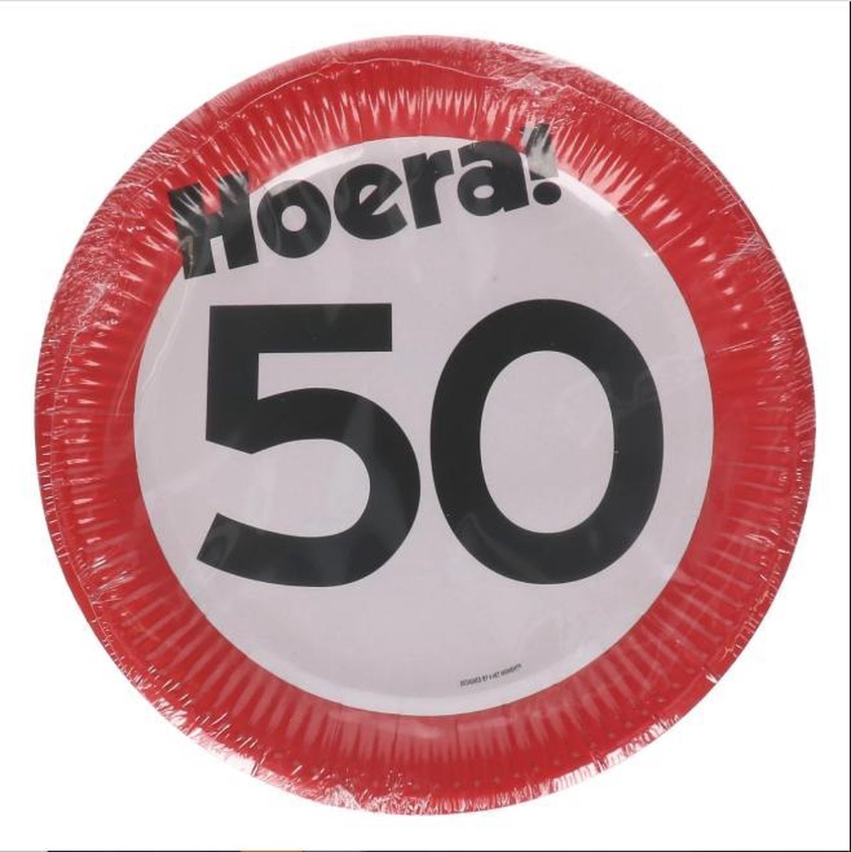 Kartonnen Bordjes hoera 50 jaar 23cm 8 st - Wegwerp borden - Feest/verjaardag/BBQ borden