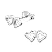 Joy|S - Zilveren hartjes oorbellen dubbele hartjes