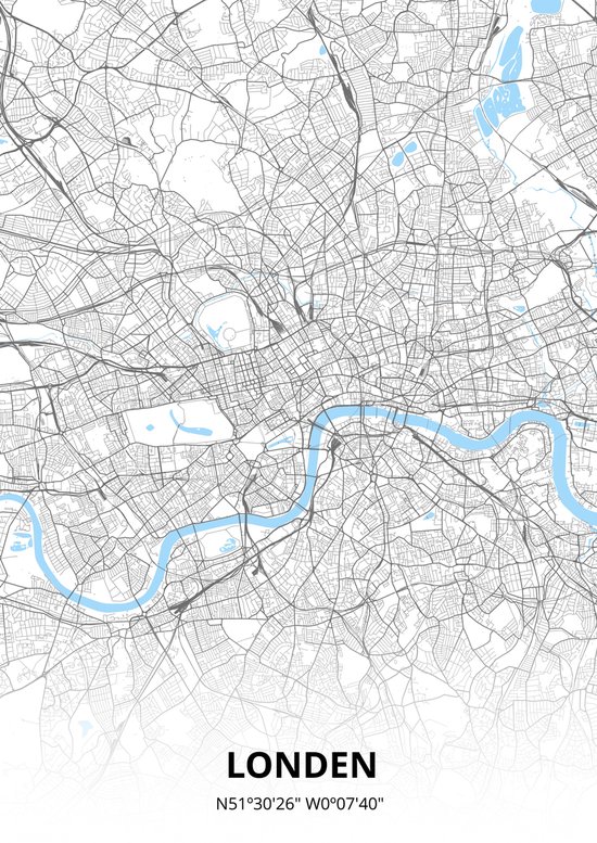 Londen plattegrond - poster - Zwart blauwe stijl