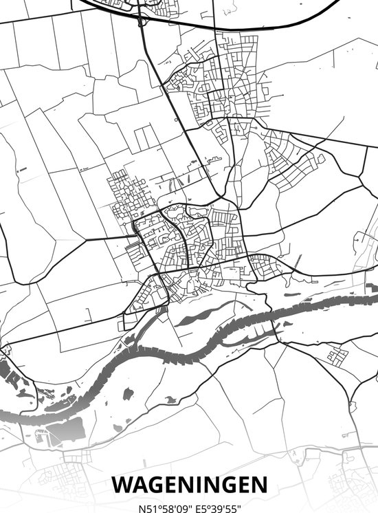 Wageningen plattegrond - A4 poster - Zwart witte stijl