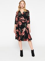 LOLALIZA Midi jurk met bloemenprint - Zwart - Maat M