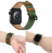 Geschikt voor Apple Watch bandje 42 / 44 / 45 mm - Series 1 2 3 4 5 6 7 SE - Smartwatch iWatch horloge band - 42mm 44mm 45mm - Fungus - PU Leer - Groen - Contrast