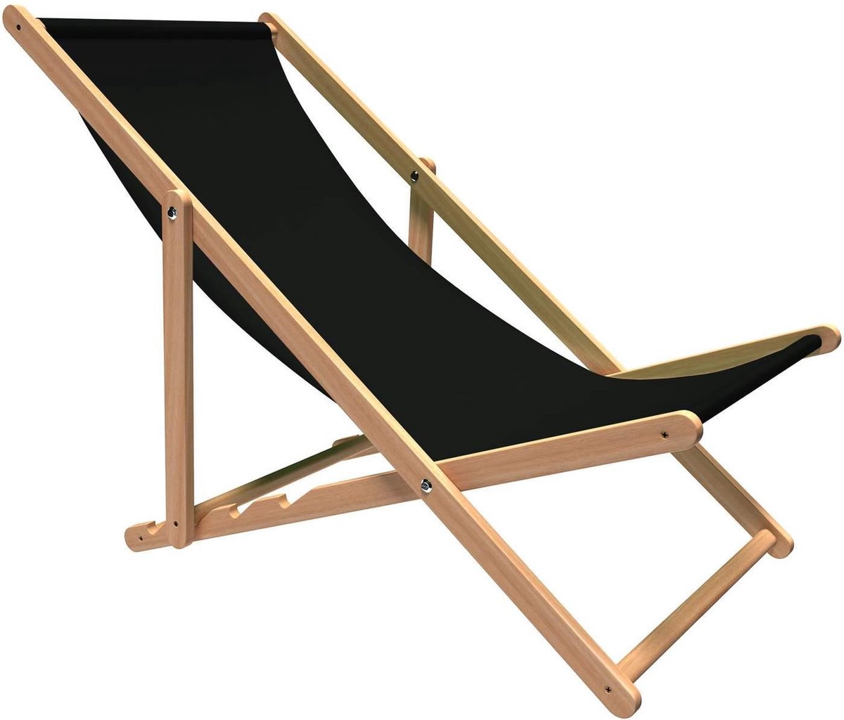 Strandstoel Holtaz - Inklapbaar - Hout - Comfortabele zonnebed - ligbed met verstelbare lighoogte - Zwart