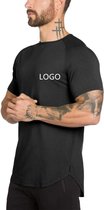 T-shirt mannen effen zwart fitness T-shirt met korte mouwen maat XL