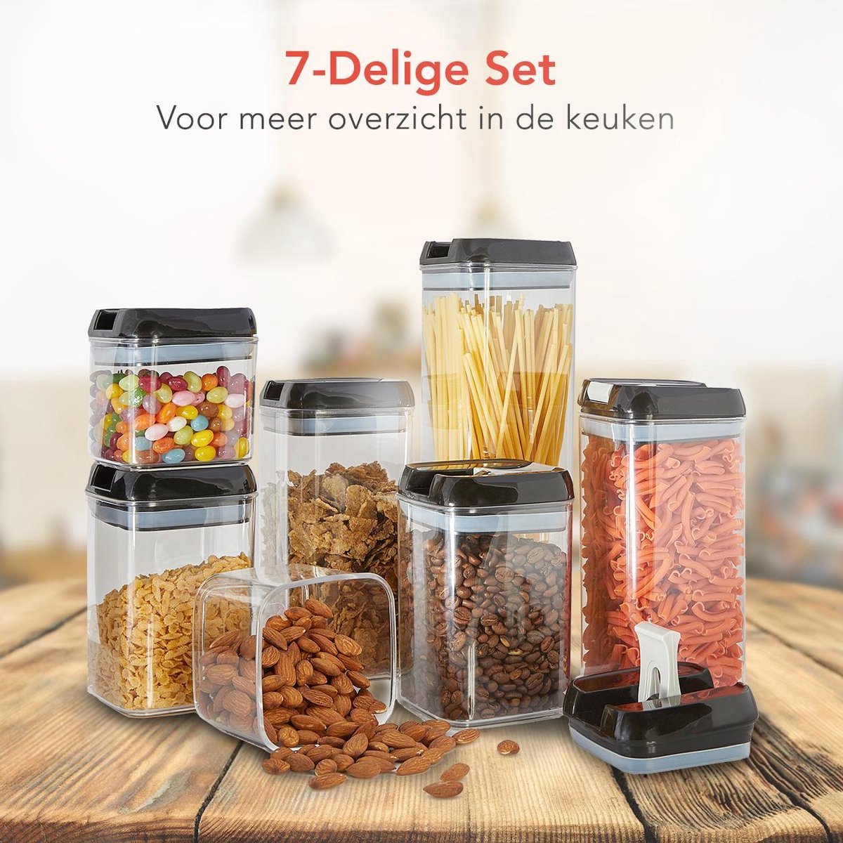 KitchenBrothers Voorraadpotten 7 Stuks Luchtdicht Herschrijfbare Labels Kunststof bol