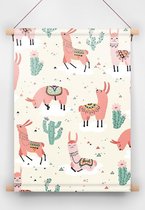 Made on Friday - Textielposter Happy Lama Pink 60x90cm - Kendal (Twill 210 gr./m2)