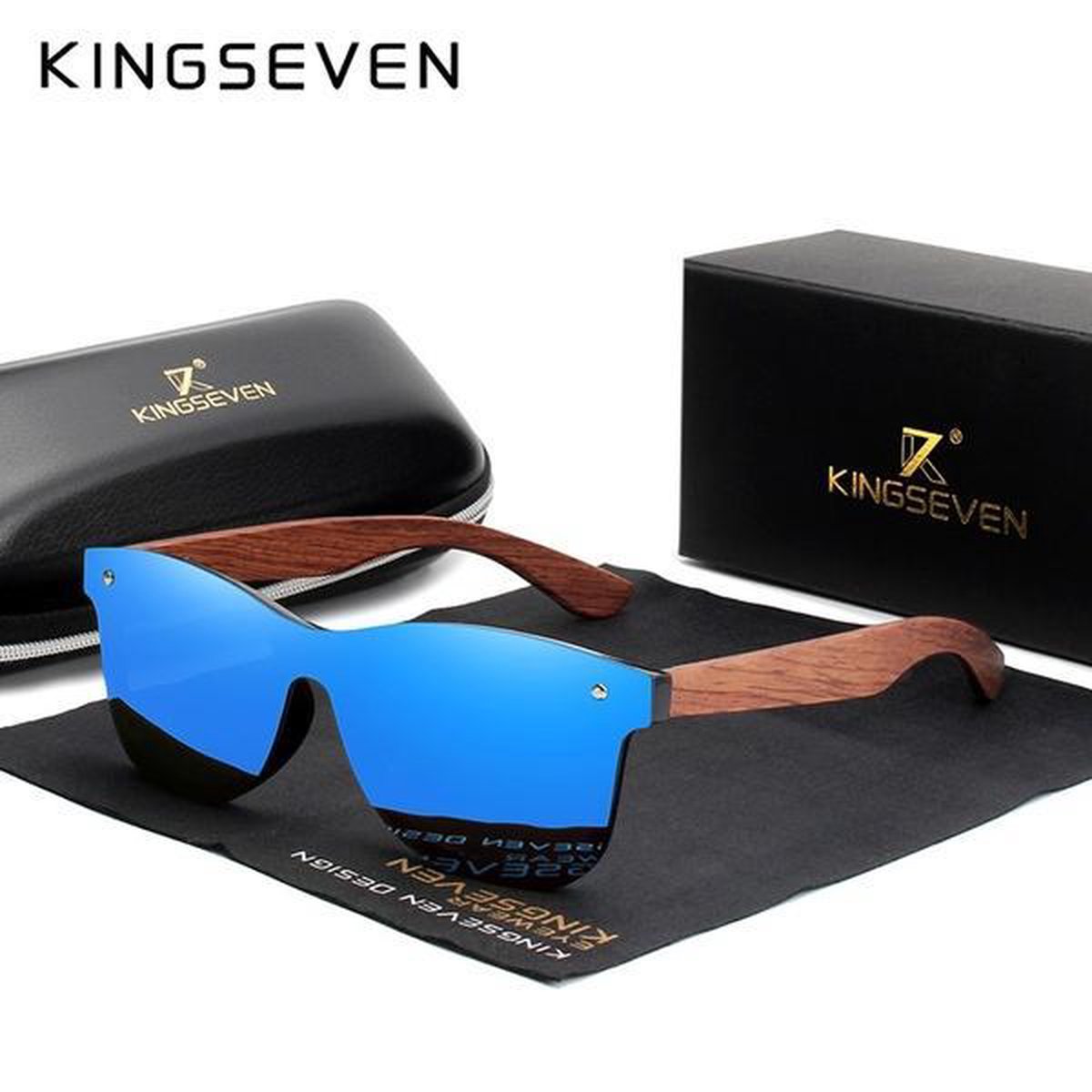 KingSeven Zonnebril Heren - Bamboe - Blauw - Polarisatie Filter - UV400 - KINGSEVEN K7
