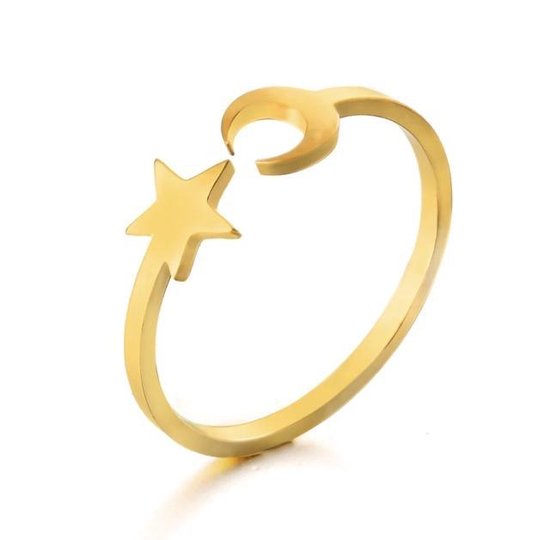 Jomide Ring maan ster Boho - Verstelbaar - Goudkleurig