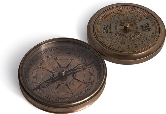 Authentic Models - 40-jaar Kalender en Kompas Zakkompas - Kompas - Kompassen - Vintage Kompas - 2.06 x 7,45cm