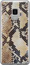 Samsung S9 hoesje siliconen - Snake / Slangenprint bruin | Samsung Galaxy S9 case | goudkleurig | TPU backcover transparant