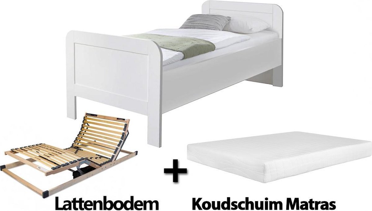 Bed4less Complete set ledikant Senioren seniorenbed 90x200cm wit Koudschuim HR40