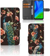 Telefoonhoesje Huawei P Smart 2020 Flipcase Cover Pauw met Bloemen
