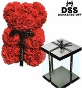 Donkersstuff Rode Rozen Beer - Teddy Beer + Gift Box - Valentijns Cadeautjes - Moederdag - 25 cm