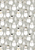 Kerst inpakpapier  Sneeuwpop  Grijs- Breedte 40 cm - 200m lang