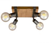 Briloner Leuchten WOOD BASIC - plafondlamp vierkant - spots draaibaar - 4xE27 max. 25W - Materiaal: hout en Metaal - Kleur: zwart en Metaal grijs