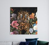 Poster / Schilderij op Dibond - Tijger Bloemen - 70 x 70 cm - PosterGuru.nl