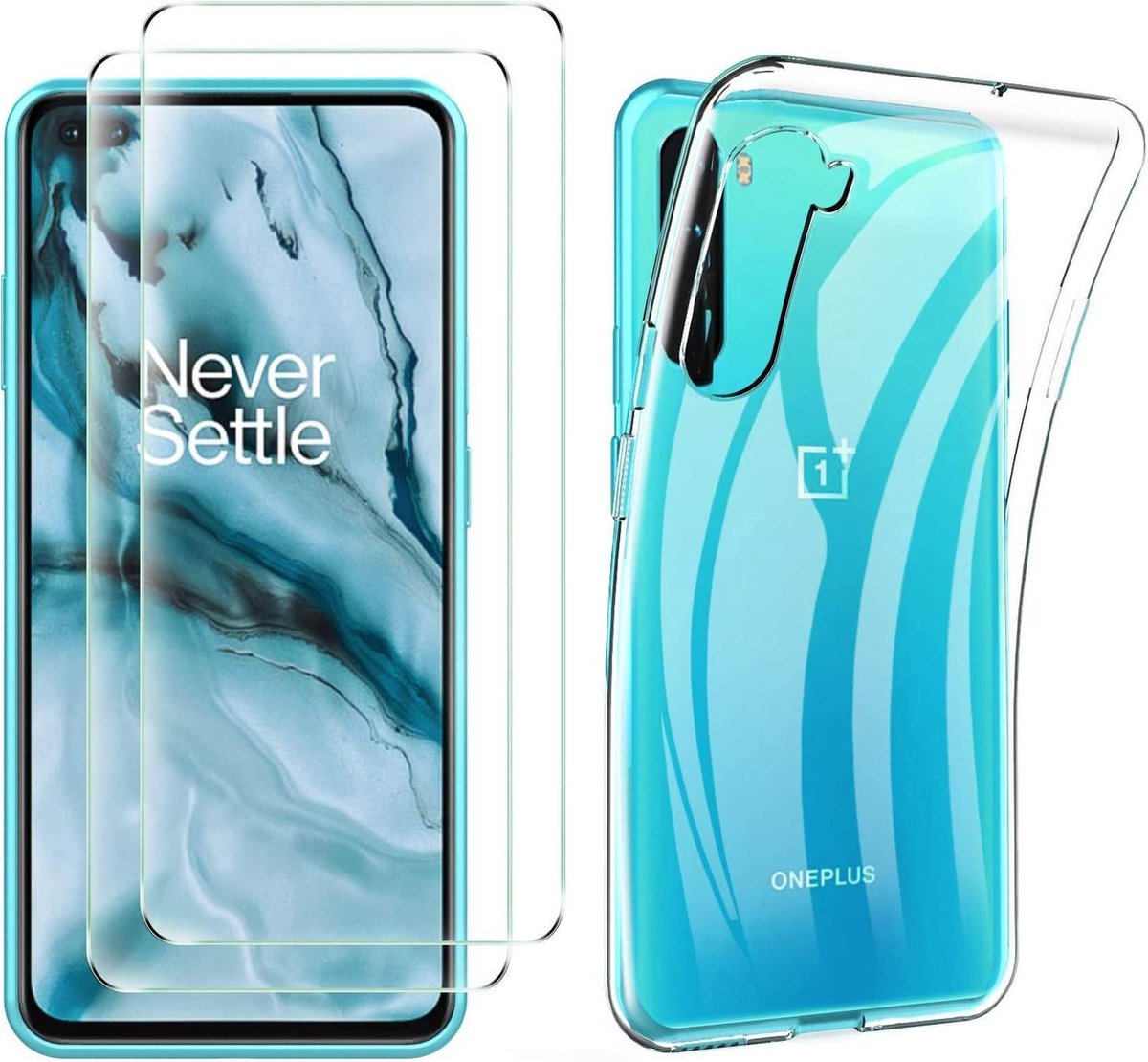 OnePlus Nord Hoesje Transparant - Siliconen Back Cover & 2X Glazen Screenprotector