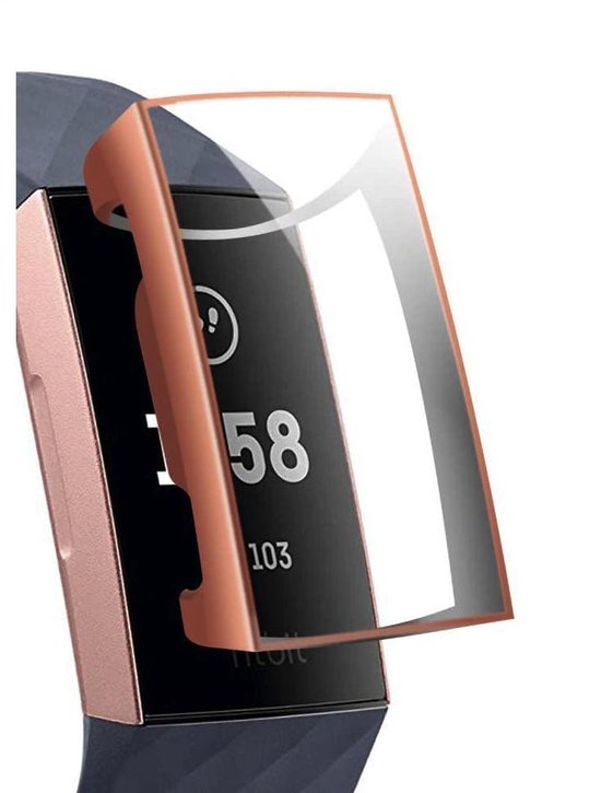 YONO Bumper geschikt voor Fitbit Charge 4 – Siliconen Case - Screenprotector Hoesje – Rose Gold