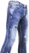 Skinny Jeans Heren  - Paint Drops Broek - A35C - Blauw