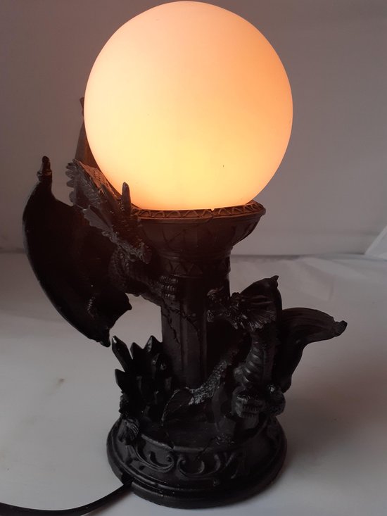 Statue de dragon / noir / dragon avec lampe / 27x17x12 cm