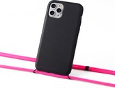 Duurzaam hoesje zwart Apple iPhone 6/6s, 7/8 en SE '20 met koord neon pink