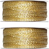 2x Hobby/decoratie metallic gouden sierlinten 3 mm x 25 meter - Kerst - Cadeaulinten draden/touwen - Verpakkingsmateriaal