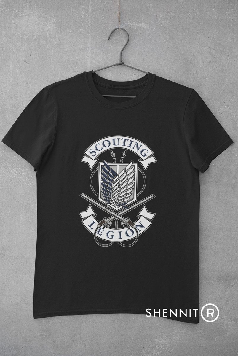 Attack On Titan Legion Levi Mikasa Eiren T-Shirt | Cadeau voor Otaku en Weeb | Japan Culture Merchandise | Urban Geekchic Style | Zwart Maat XL - Shennit