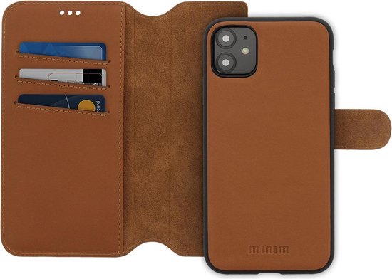 Minim 2-in-1 Apple iPhone 11 Hoesje Book Case en Back Cover Leer Bruin | bol