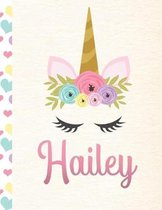 Hailey: Personalized Unicorn Sketchbook For Girls With Pink Name - 8.5x11 110 Pages. Doodle, Sketch, Create!