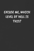 Excuse Me, Which Level of Hell Is This?: Sarcastic Black Blank Lined Journal - Funny Gift Notebook