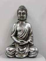 Zilverkleurig buddha beeld 35 cm
