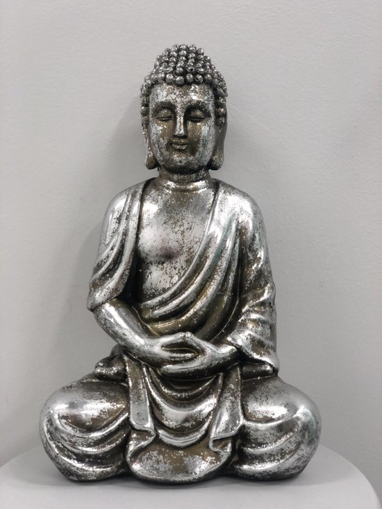 paars Alert Afzonderlijk Zilverkleurig buddha beeld 35 cm | bol.com