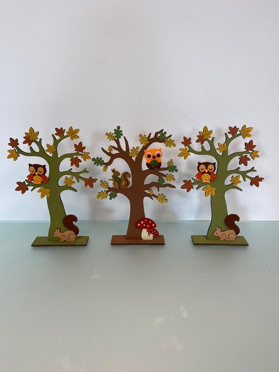 Decoratieve boom van hout met versiering (herfststijl) - set van 3 stuks  (groen/bruin) | bol.com