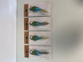 Decoratieve vogel op knijper (met veren en decoratie) - set van 4 stuks (groen/divers)